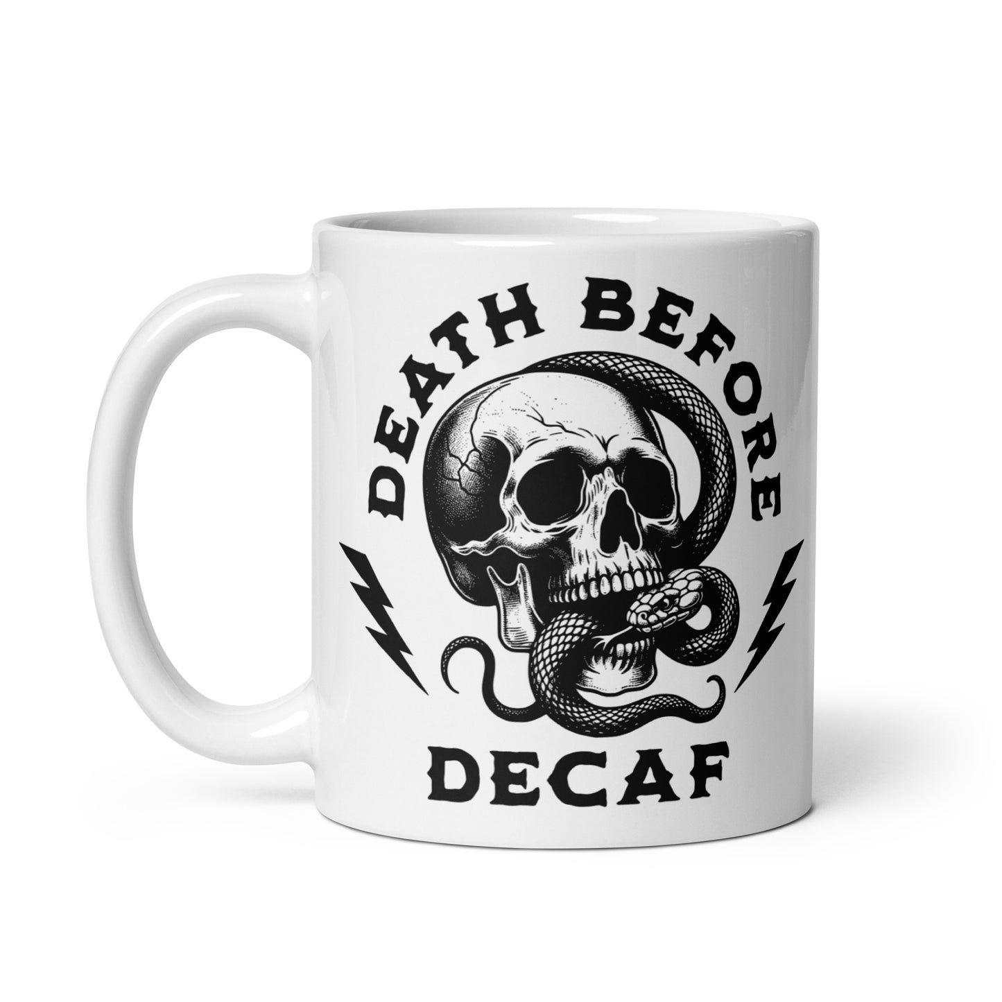 Death Before Decaf Skull Eating Serpent Ceramic Mug (11oz)