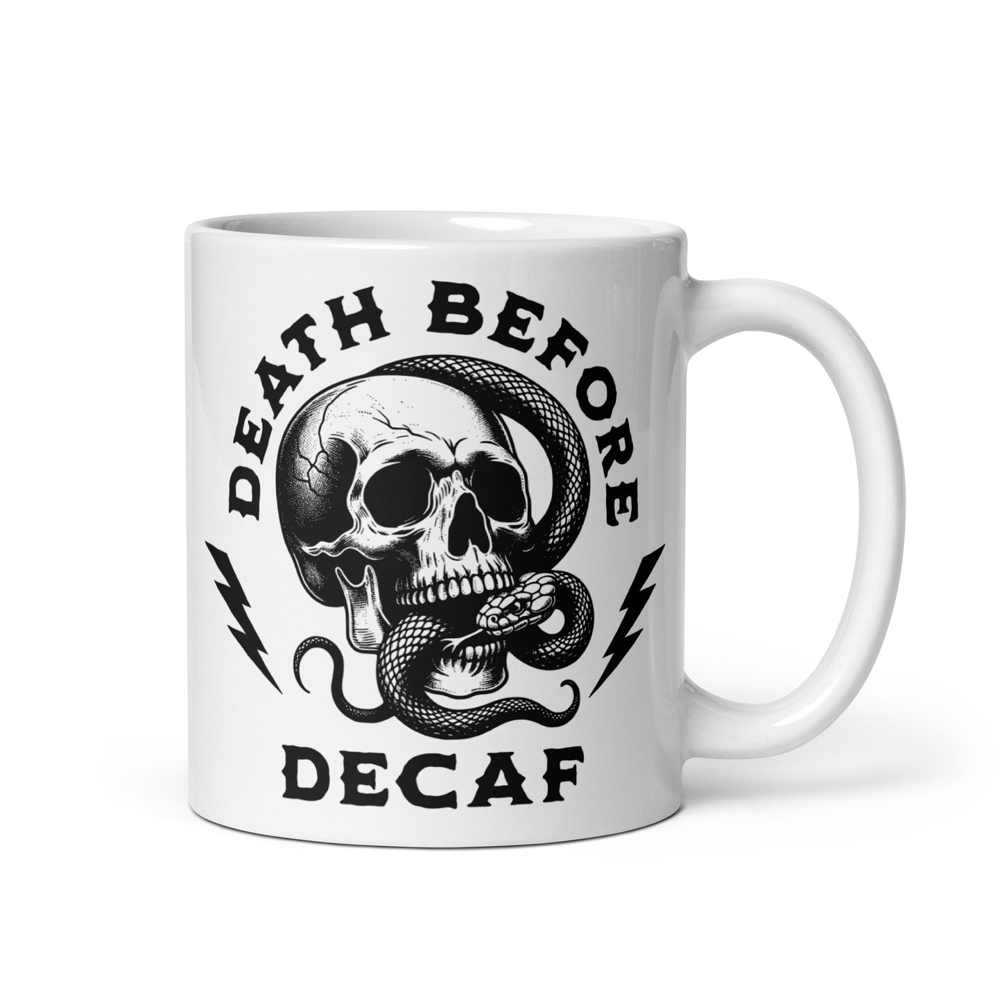Death Before Decaf Skull Eating Serpent Ceramic Mug (11oz)