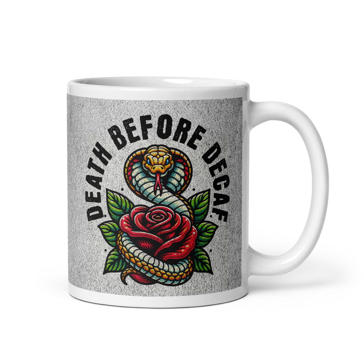 Death Before Decaf Serpent Rose Ceramic Mug (11oz)